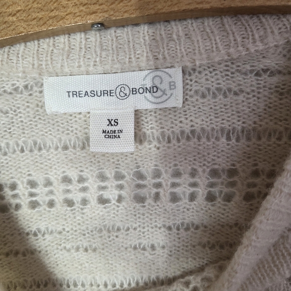 Treasure & Bond Womens XS Knit Sweater Cream Alpaxa Wool Crew Neck - Picture 11 of 16